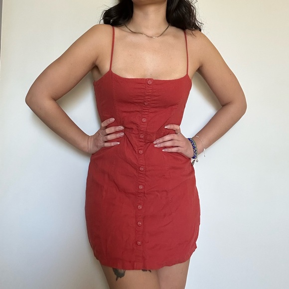 Burnt Orange Button Up Dress - Picture 2 of 2